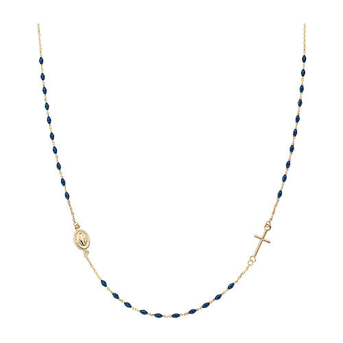 Rosenkranz-Kette, AMEN, 375er Gelbgold, blaue Emaille 1