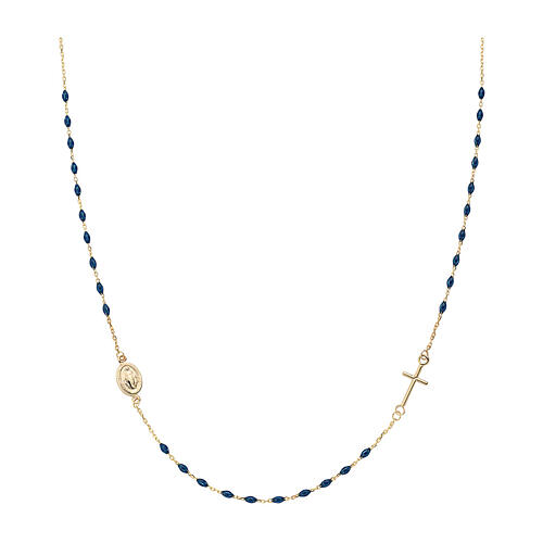 AMEN rosary choker, 9K gold, blue beads 1