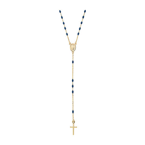 AMEN rosary necklace, 9K gold and dark blue crystals 1