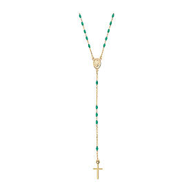 AMEN rosary necklace, 9K gold and light green crystals