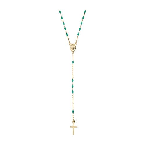 AMEN rosary necklace, 9K gold and light green crystals 1