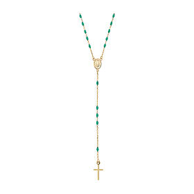 Collier chapelet or 9K et grains vert eau AMEN