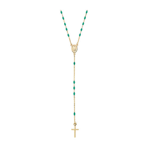 Collana Croce e Miracolosa oro 9 Kt AMEN finiture verde 1