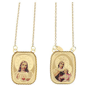 Escapulário ouro amarelo 18K Vaticano Nossa Senhora do Carmo e Sagrado Coração de Jesus 5,4 gr