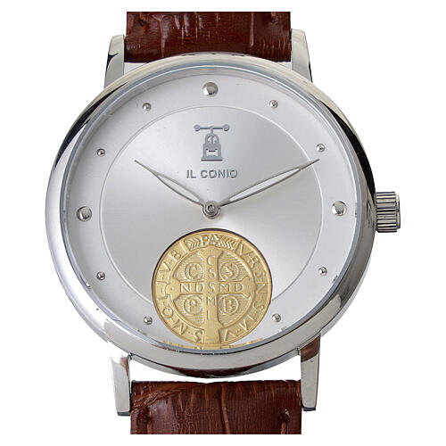 Orologio da polso nero medaglia di San Benedetto argento 925 dorato 2
