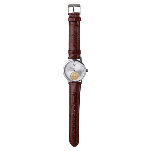 Orologio da polso nero medaglia di San Benedetto argento 925 dorato 3
