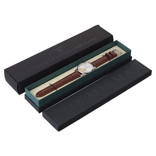 Orologio da polso nero medaglia di San Benedetto argento 925 dorato 7