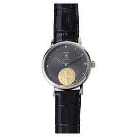 Orologio vera pelle marrone medaglia San Benedetto argento 925 dorato