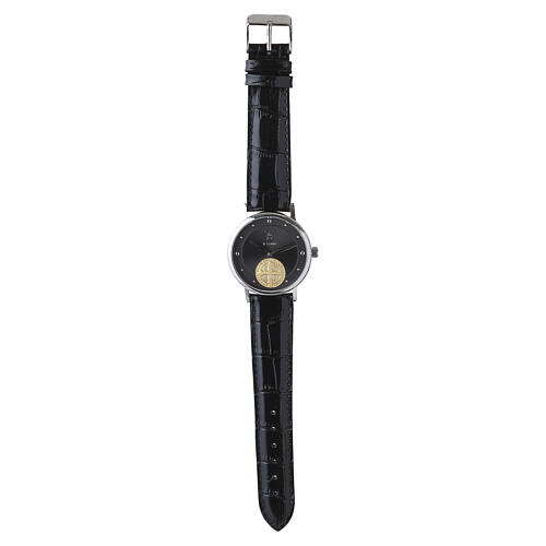 Orologio vera pelle marrone medaglia San Benedetto argento 925 dorato 3