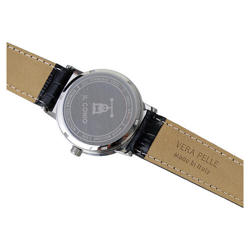 Orologio vera pelle marrone medaglia San Benedetto argento 925 dorato 4