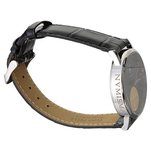Orologio vera pelle marrone medaglia San Benedetto argento 925 dorato 5