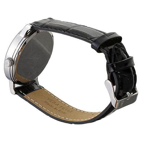Orologio vera pelle marrone medaglia San Benedetto argento 925 dorato 6