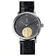 Orologio vera pelle marrone medaglia San Benedetto argento 925 dorato s2