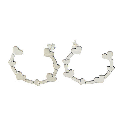 Semicircular earrings with hearts, 925 silver, HOLYART collection 3