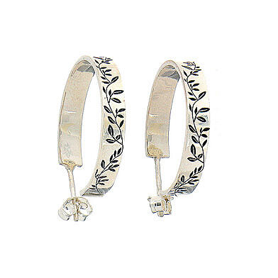 Orecchini argento 925 cerchio decoro ulivo HOLYART 1