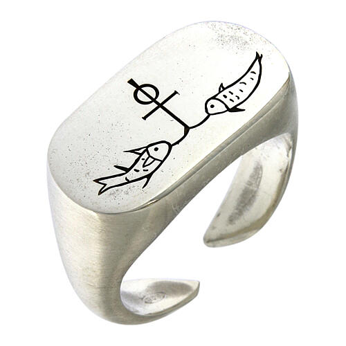 Ring with anchor and fishes, adjustable, for men 925 silver, HOLYART collection 1