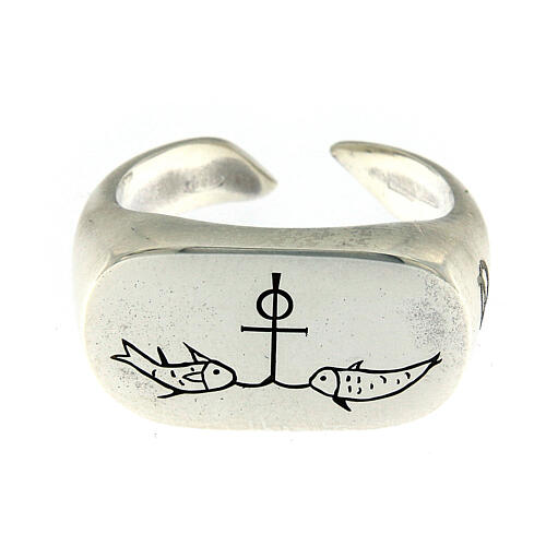Ring with anchor and fishes, adjustable, for men 925 silver, HOLYART collection 3