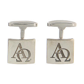 Botões de punho quadrados Alfa e Ómega prata 925 coleção HOLYART