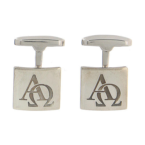 Botões de punho quadrados Alfa e Ómega prata 925 coleção HOLYART 1