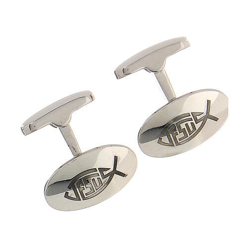 Oval cufflinks, fish engraving, 925 silver, HOLYART collection 3