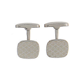 Square cufflinks, fish engraving, 925 silver, HOLYART collection