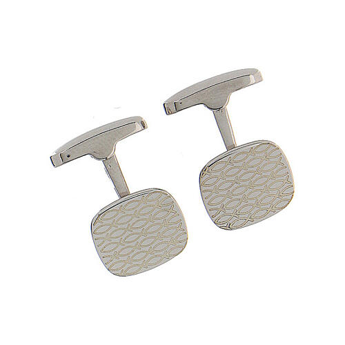 Square cufflinks, fish engraving, 925 silver, HOLYART collection 3