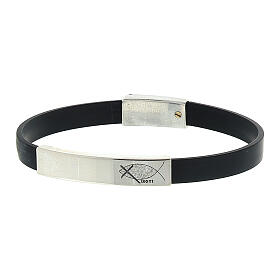 Rubber bracelet, 925 silver plate, cross and fish, HOLYART