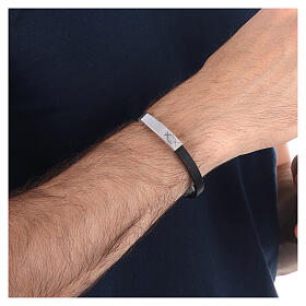925 silver rubber bracelet for men with fish cross HOLYART