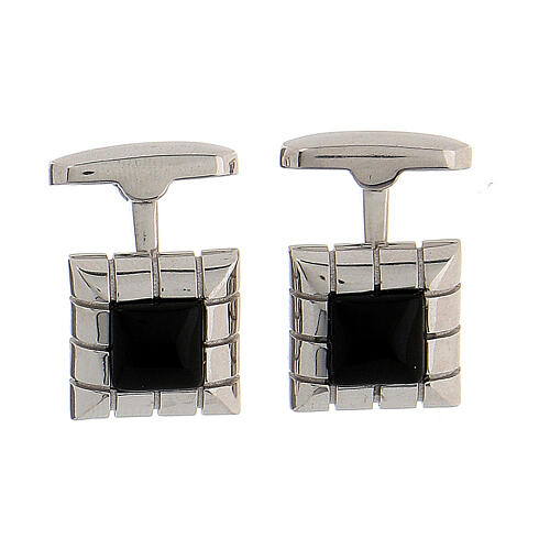 Square cufflinks, onyx, 925 silver, HOLYART collection 1