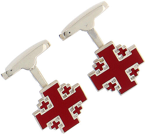 HOLYART rote Manschettenknöpfe aus Silber 925 mit Jerusalemkreuz 3