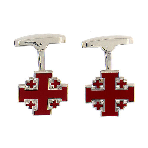 Boutons de manchette croix de Jérusalem rouge argent 925 Collection HOLYART 1