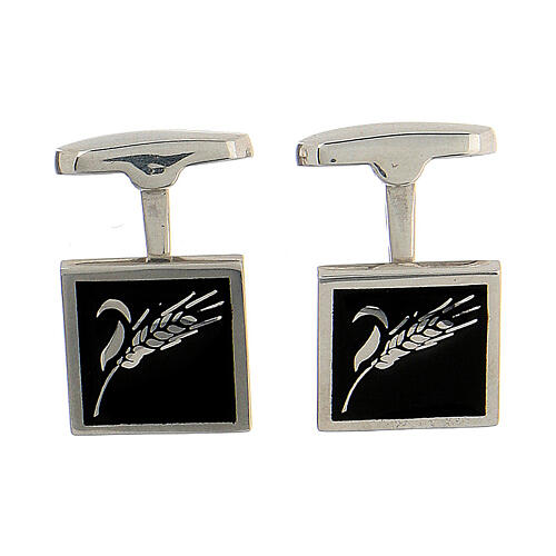 925 silver cufflinks wheat spike black square HOLYART Collection 1