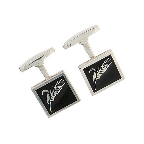 925 silver cufflinks wheat spike black square HOLYART Collection 3