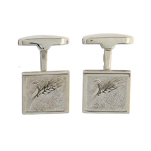 Square cufflinks, ear of wheat, 925 silver, HOLYART collection 1