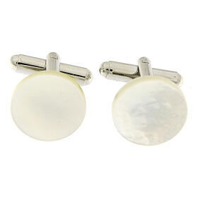 Round white mother-of-pearl cufflinks