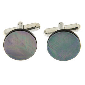 Round grey mother-of-pearl cufflinks