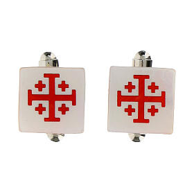 Square white mother-of-pearl cufflinks with cross of Jerusalem