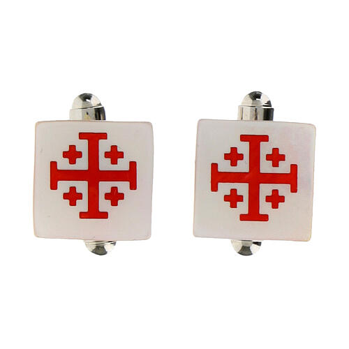 Square white mother-of-pearl cufflinks with cross of Jerusalem 1