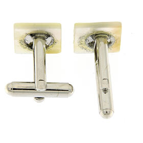 Square white mother-of-pearl cufflinks with golden Marian symbol