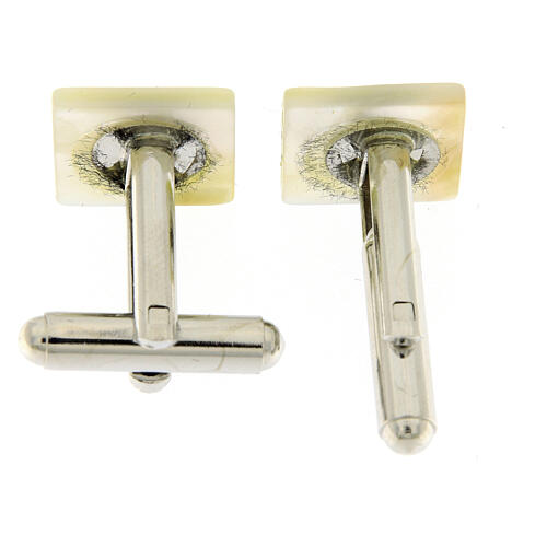 Square white mother-of-pearl cufflinks with golden Marian symbol 2