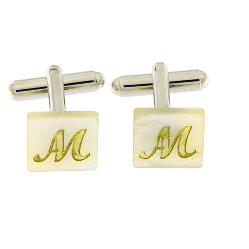 Mother of pearl cufflinks Marian gold symbol 1
