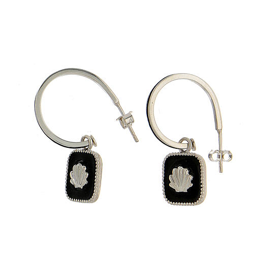 J-hoop earrings, shell, black enamel and 925 silver, HOLYART 1