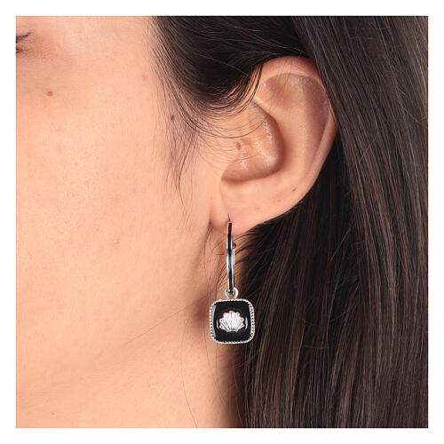 J-hoop earrings, shell, black enamel and 925 silver, HOLYART 2