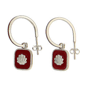 J-hoop earrings, shell, red enamel and 925 silver, HOLYART