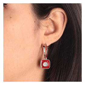 J-hoop earrings, shell, red enamel and 925 silver, HOLYART