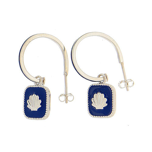 J-hoop earrings, shell, blue enamel and 925 silver, HOLYART 1