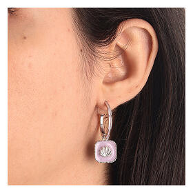 J-hoop earrings, shell, lilac enamel and 925 silver, HOLYART
