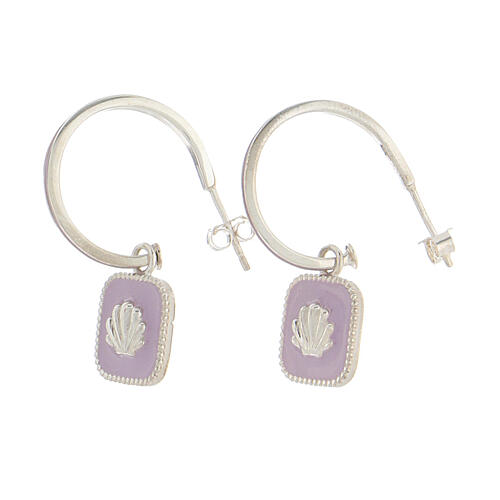 J-hoop earrings, shell, lilac enamel and 925 silver, HOLYART 1