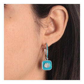 Boucles d'oreille argent 925 pendentif bleu clair avec coquillage HOLYART