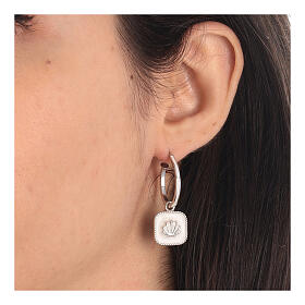 J-hoop earrings, shell, white enamel and 925 silver, HOLYART